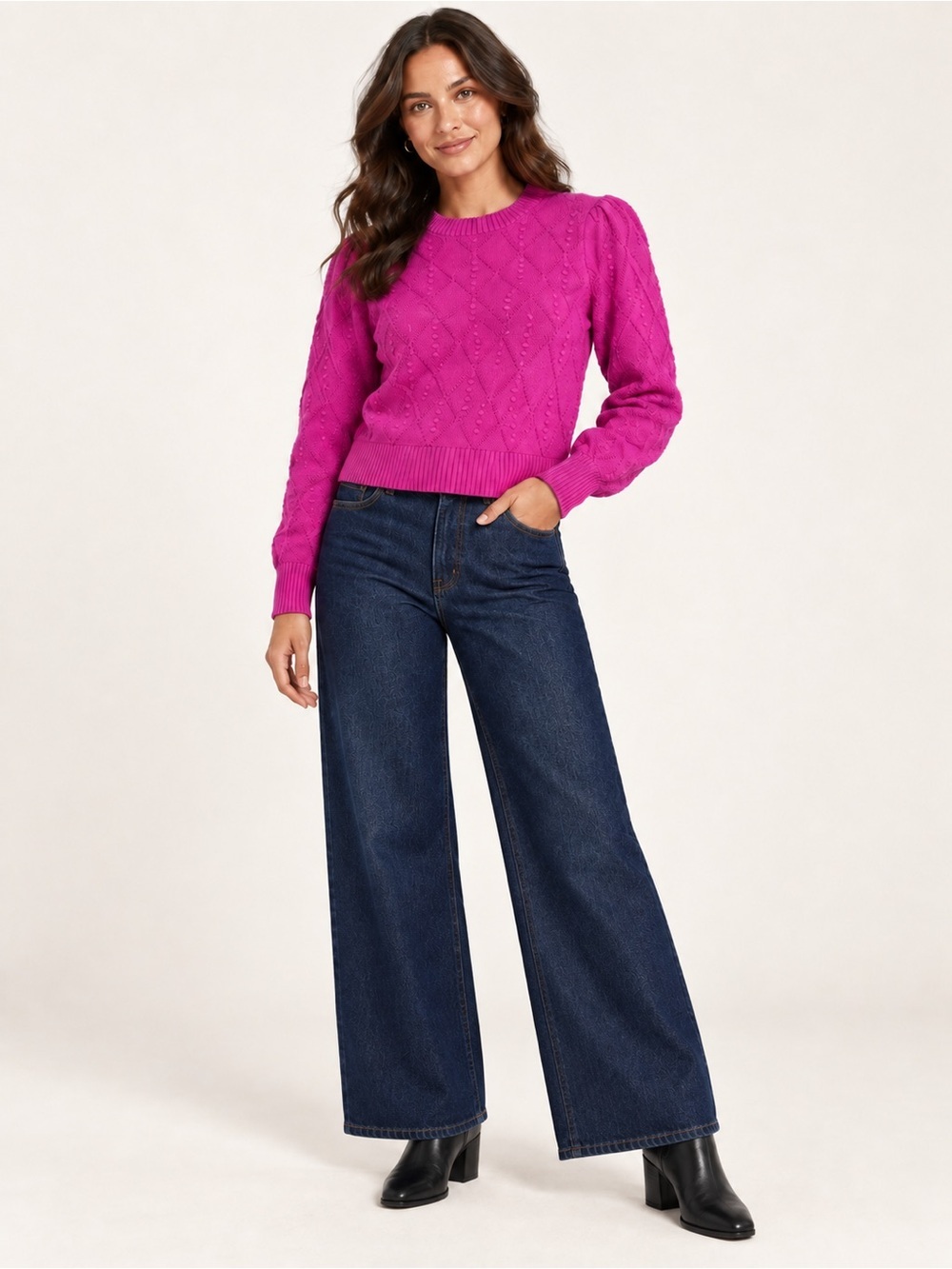 Hyacinth House Sweater Women Small Textured Embroidered Sweatshirt Plum B27